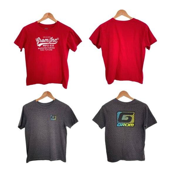 Grom T-Shirt Boys Youth Large Lot of 2 Tilly’s Heathered Gray Red Skateboarding - Picture 1 of 16
